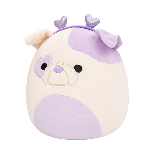 SQVA - Little Plush 7.5" Squishmallows Danielle - Cream and Lavender Bulldog W/Heart Headband