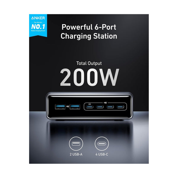 Anker Prime Charger, 200W, 6 Ports, Grey