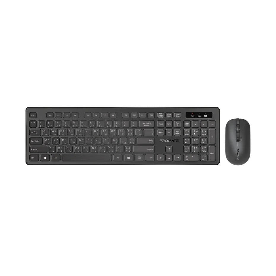 Promate ProCombo-13 Wireless Keyboard and Mouse Combo, Arabic/English Layout, 2.4GHz, Full-Size Slim