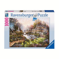 Ravensburger In the Morning Light 1000 Piece Jigsaw Puzzle, Winter Cottage Scene