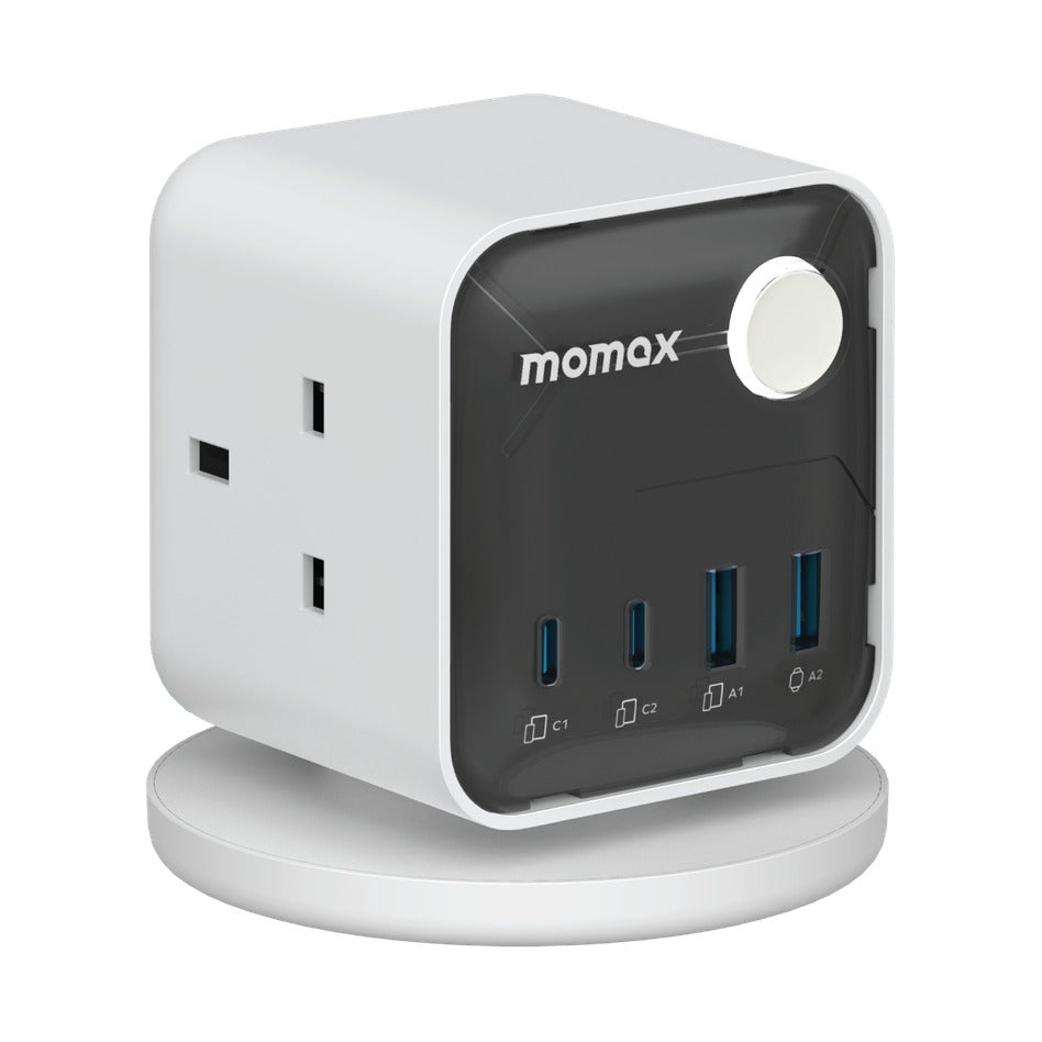 موماكس 1- تشارج وورك فلو مكعب طاقة - ثلاثة منافذ مع USB - أبيض