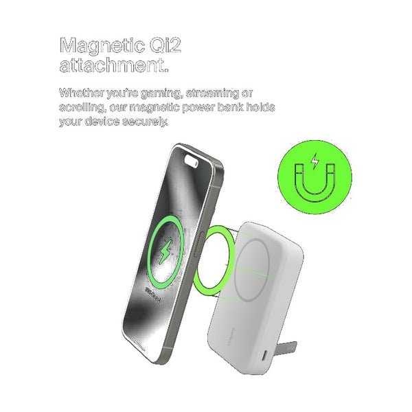 Belkin BoostCharge Qi2 15W Magnetic Wireless Power Bank 10K with Stand, White