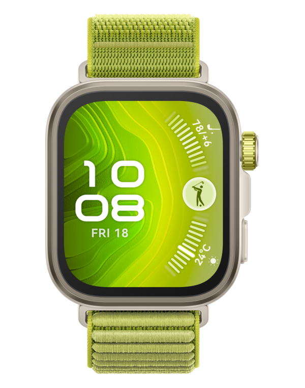 Huawei Watch Fit 4 Pro Smartwatch, 1.82 inch AMOLED, Titanium Bezel, Green Nylon Strap