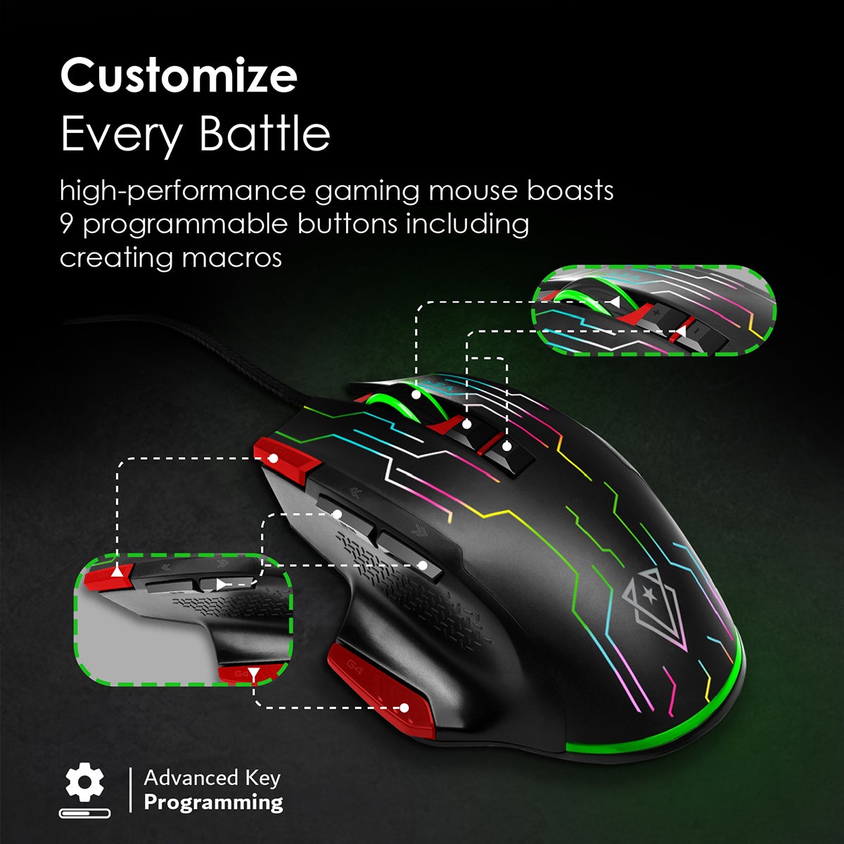 Vertux 10000DPI RGB 9 BUTTON WIRED GAMING MOUSE