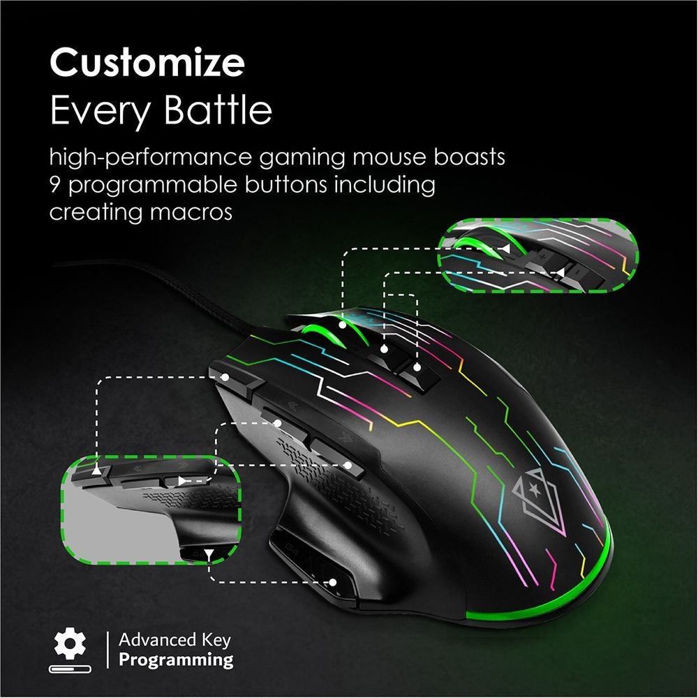 Vertux 10000DPI RGB 9 BUTTON WIRED GAMING MOUSE