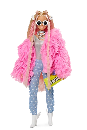 Barbie Extra Doll in Pink Fluffy Coat with Unicorn-Pig Toy, GRN28