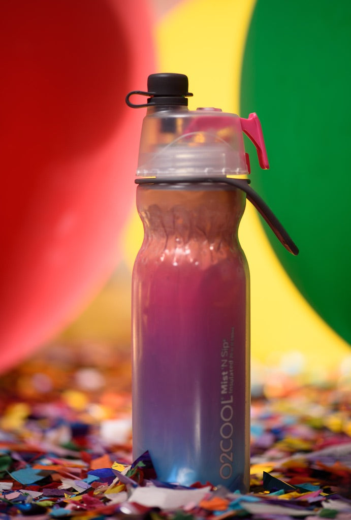 O2COOL Mist N' Sip Water Bottle for Drinking and Misting, Raspberry Ombre - 20 oz