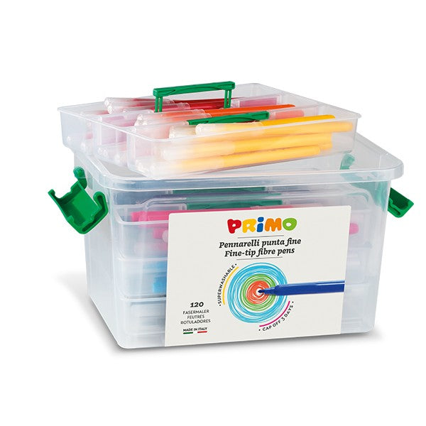 Primo Super Washable Fibre Fine Tip Pens Schoolbox, 120 Colors