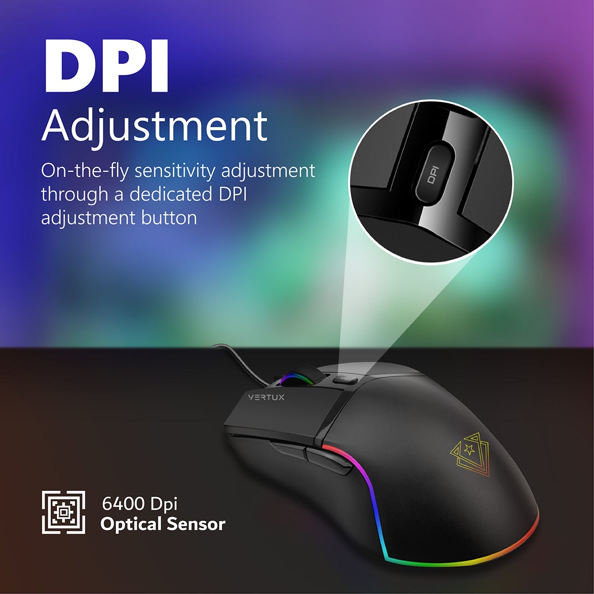 Vertux 6400DPI 6 BUTTON PROGRAM RGB GAMING MOUSE